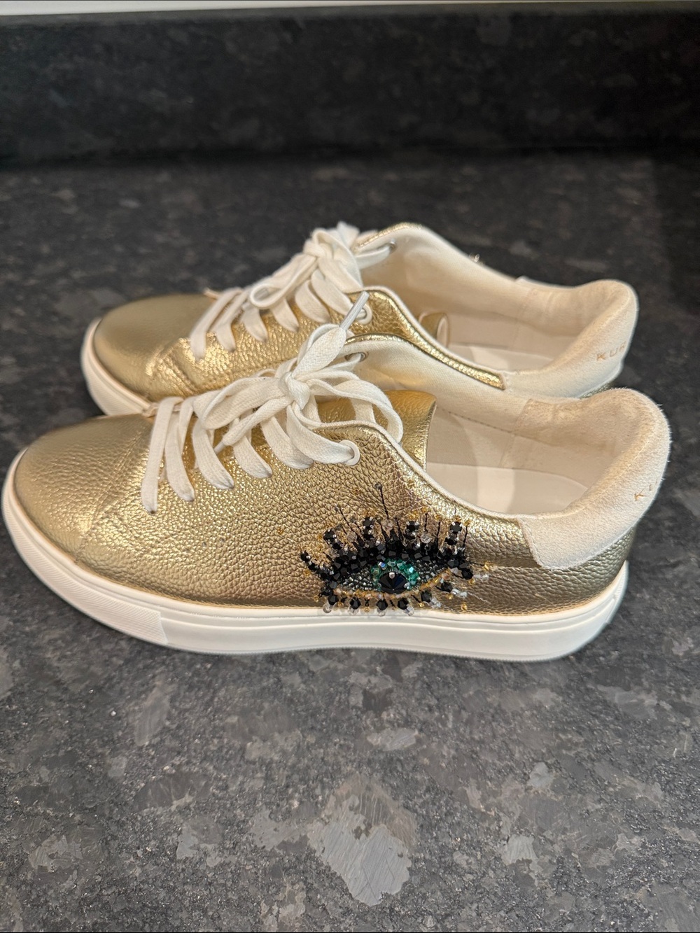 Kurt Geiger Metallic Gold Embellished Sneakers